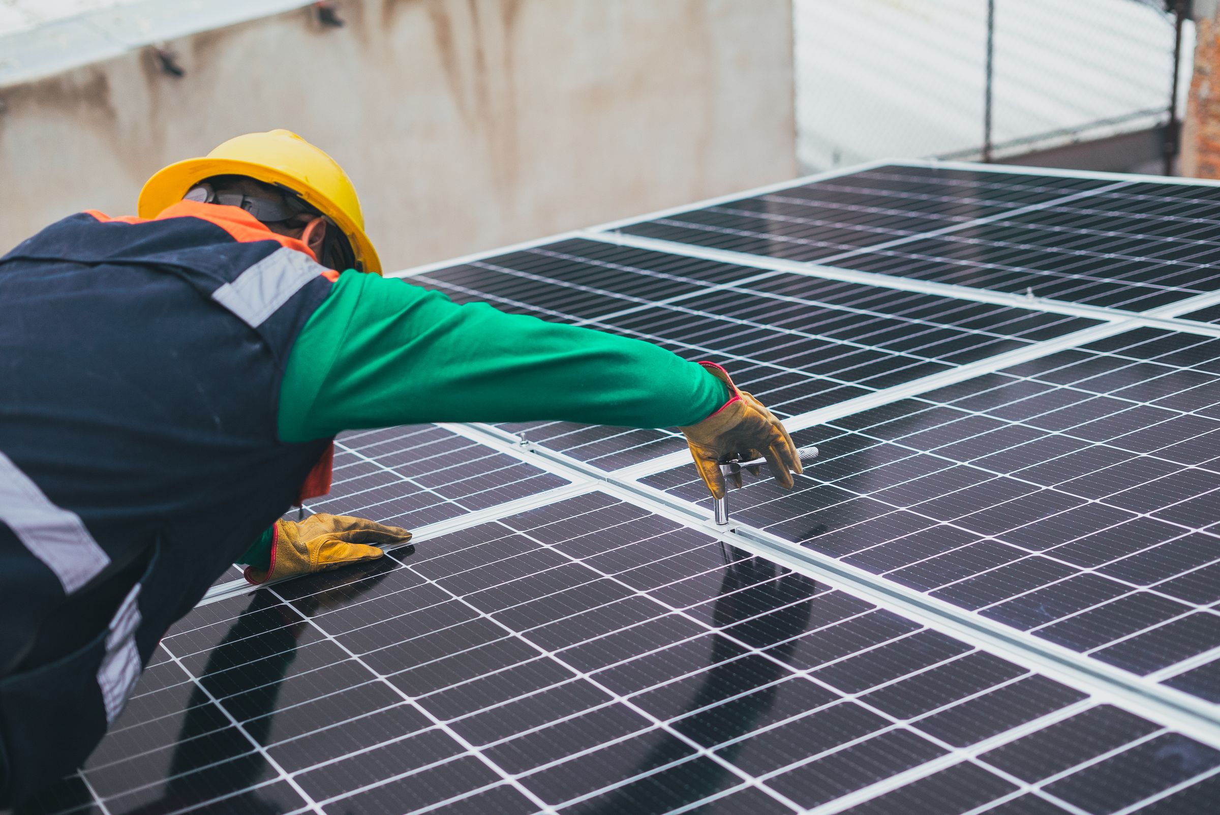Rooftop solar arrays on an industrial building